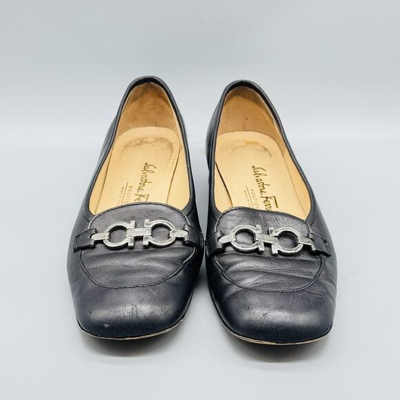 Salvatore Ferragamo Shoes Womens 5.5 Black Leather Gancini Buckle Loafer Slip On - Picture 3 of 12